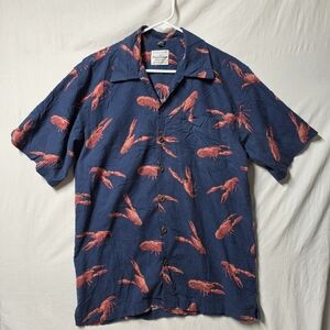 MENS DAVID CAREY ORIGINALS NAVY PRINT BUTTON UP SHORT SLEEVE SHIRT M